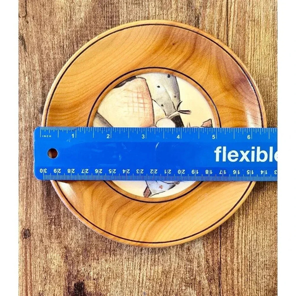 Vintage Hummel Wooden Wall Plate Set Mid 20th Century Brown Decor - Picture 5 of 6